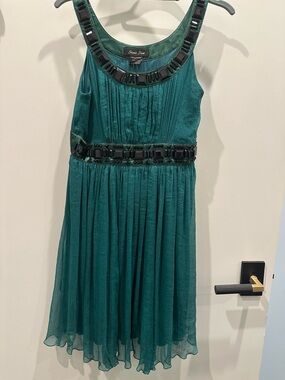 Simi Sue Teal Green Beaded Waist Dress